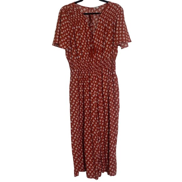 Luxology Pantsuit Jumper Womens Size L Orange‎ Floral Wide Leg Career Casual - Picture 1 of 13